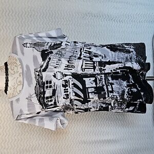 ESSENTIALS Plus size Graphic Black and White T-Shirt with sequins.